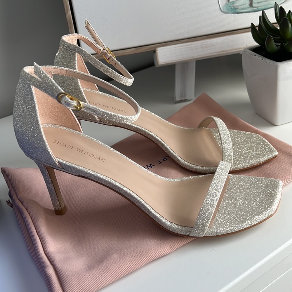 STUART WEITZMAN Amelina Glitter Ankle-Strap Sandals - Picture 2 of 2